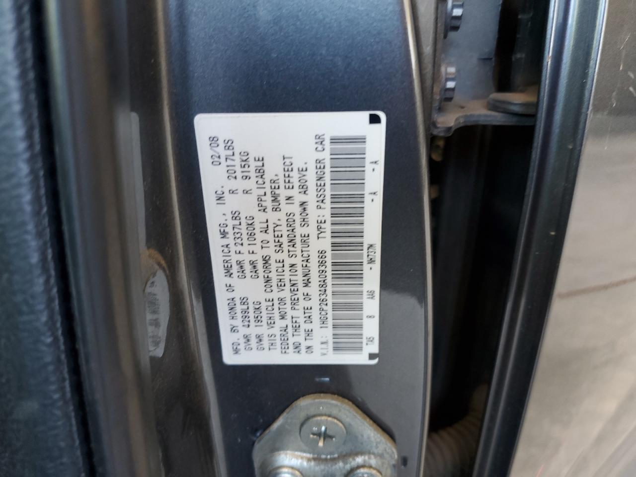 2008 Honda Accord Lx VIN: 1HGCP26348A093666 Lot: 85260525