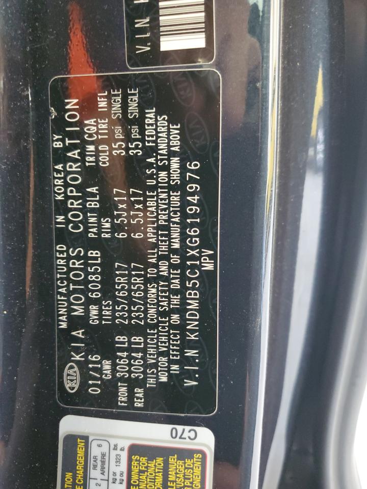 2016 Kia Sedona Lx VIN: KNDMB5C1XG6194976 Lot: 85709975