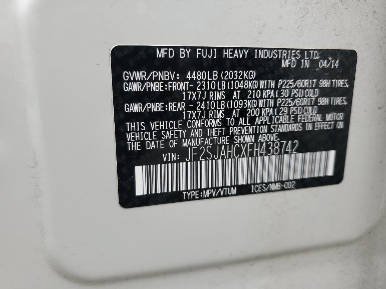 2015 Subaru Forester 2.5I Limited VIN: JF2SJAHCXFH438742 Lot: 81914405