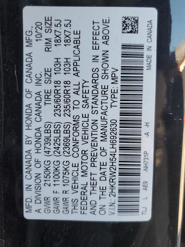 2020 Honda Cr-V Ex VIN: 2HKRW2H54LH692630 Lot: 87065785