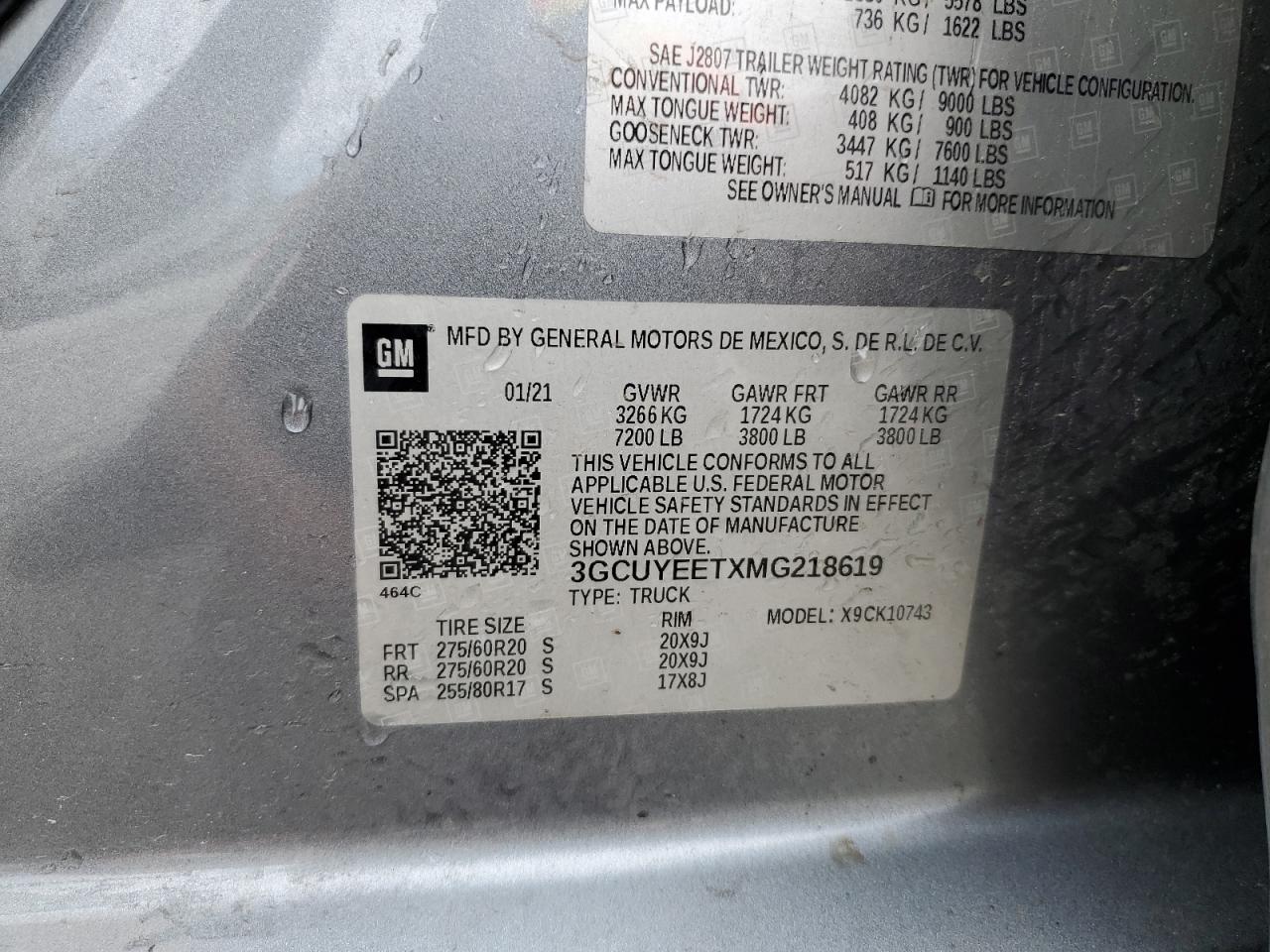 2021 Chevrolet Silverado K1500 Rst VIN: 3GCUYEETXMG218619 Lot: 85091355