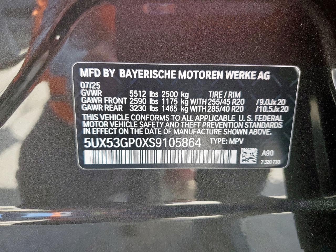 2025 BMW X3 30 xDrive VIN: 5UX53GP0XS9105864 Lot: 82291805