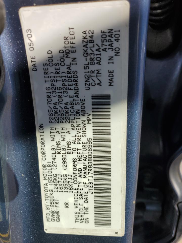 2003 Toyota 4Runner Limited VIN: JTEBT17R838006995 Lot: 85595725