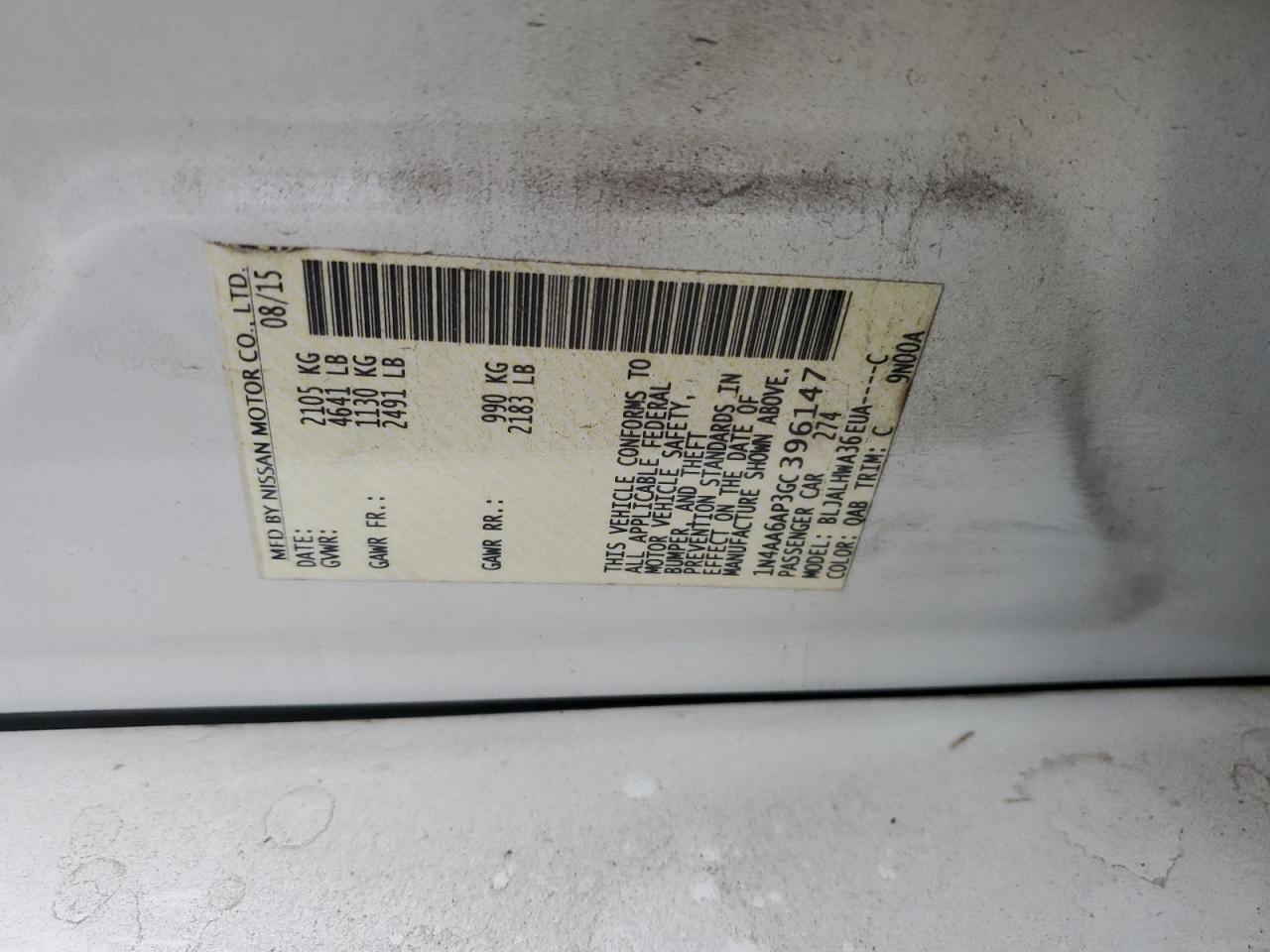 2016 Nissan Maxima 3.5S VIN: 1N4AA6AP3GC396147 Lot: 89930205