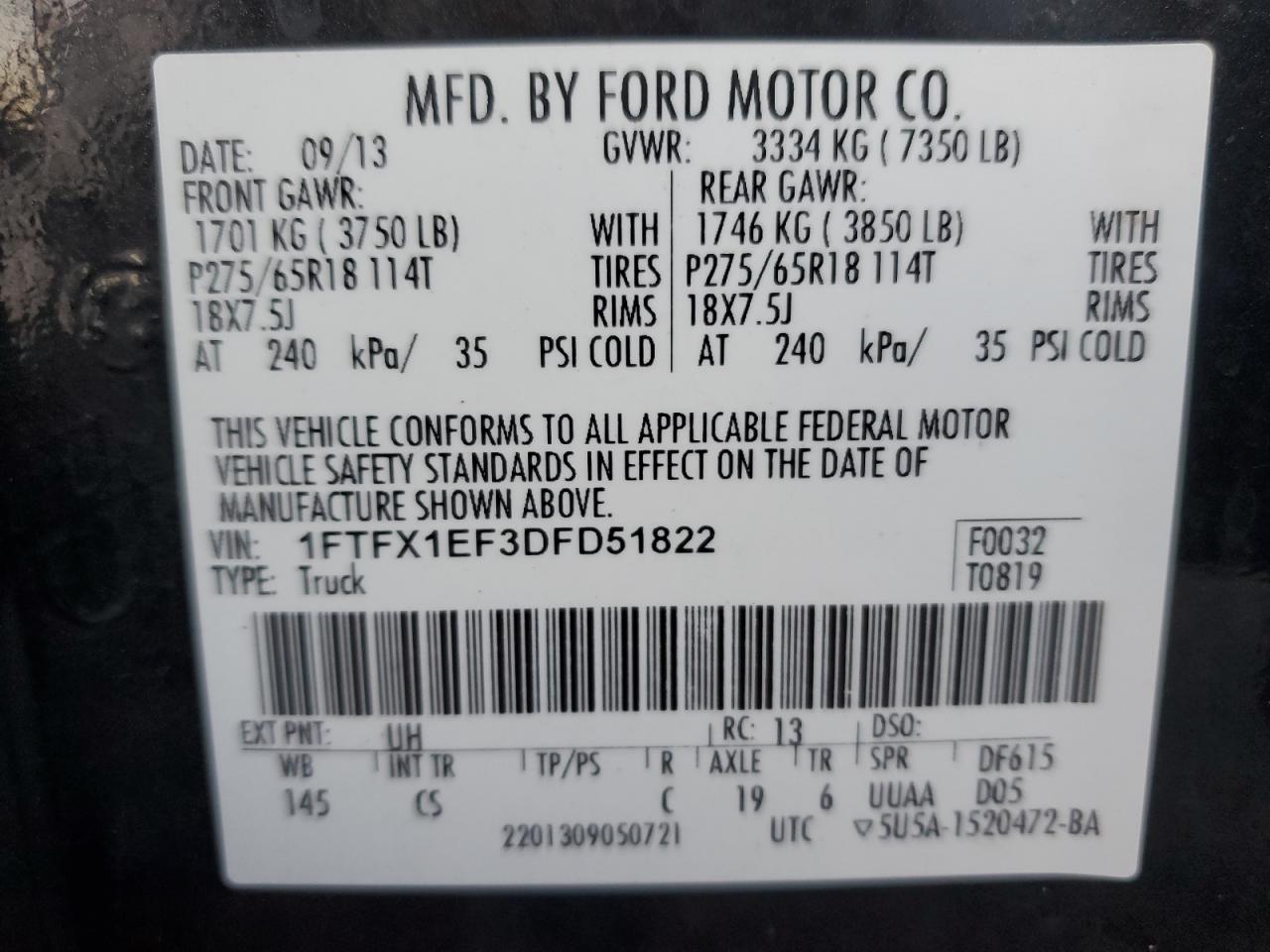 2013 Ford F150 Super Cab VIN: 1FTFX1EF3DFD51822 Lot: 82315215