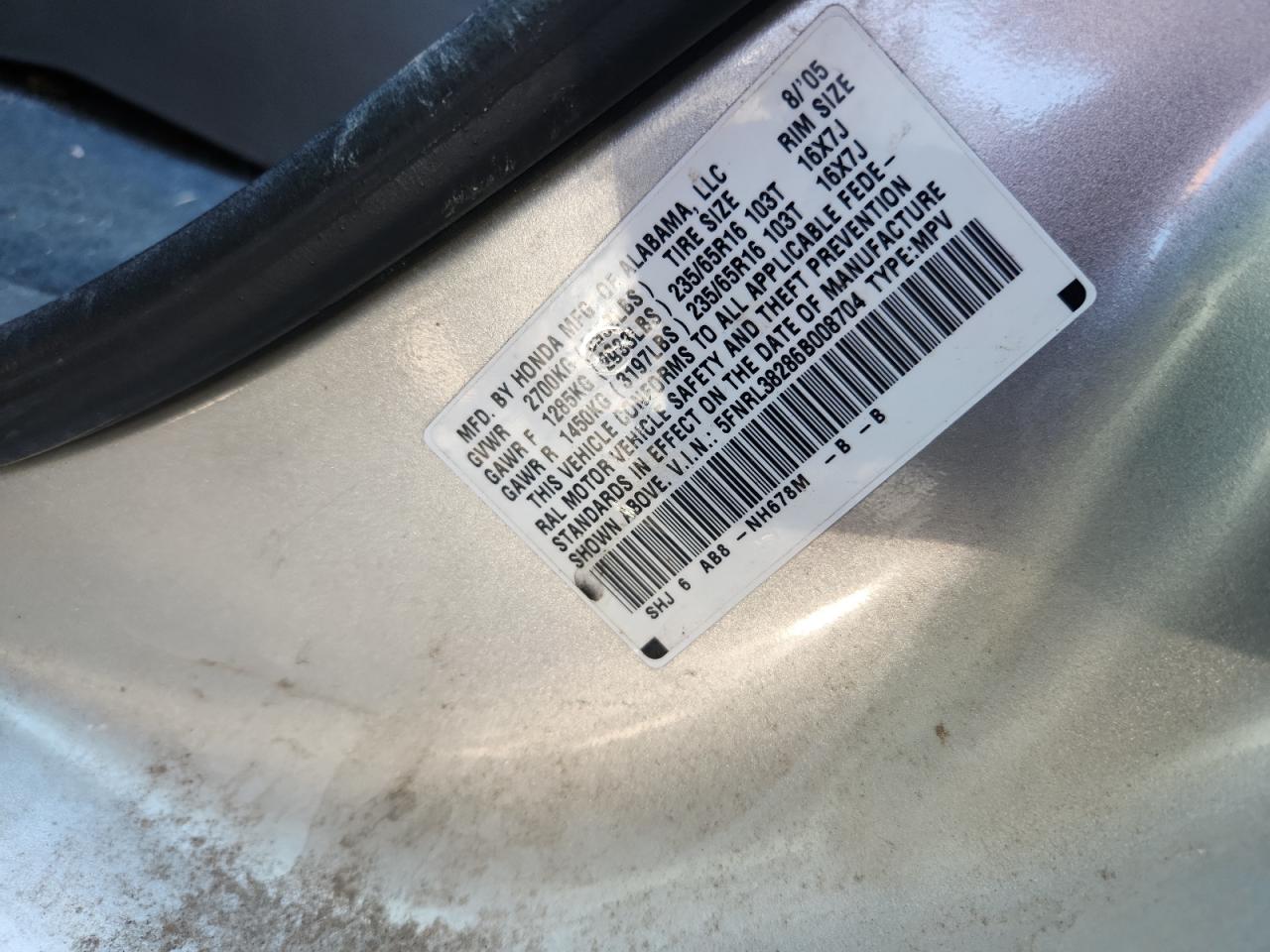 2006 Honda Odyssey Lx VIN: 5FNRL38286B008704 Lot: 85199205