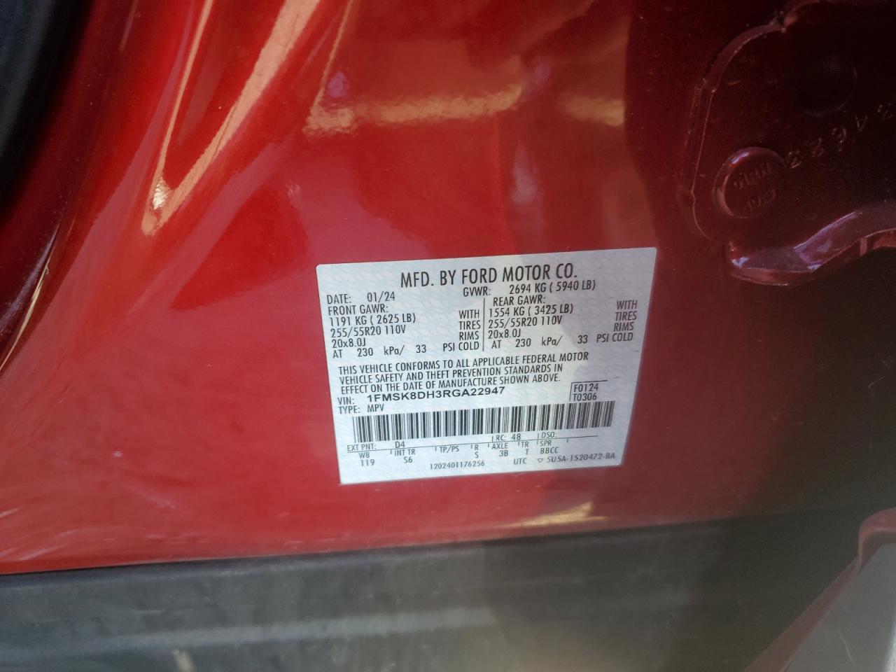 2024 Ford Explorer Xlt VIN: 1FMSK8DH3RGA22947 Lot: 86522675