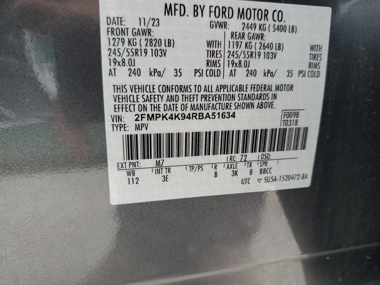 2024 Ford Edge Titanium VIN: 2FMPK4K94RBA51634 Lot: 90456825