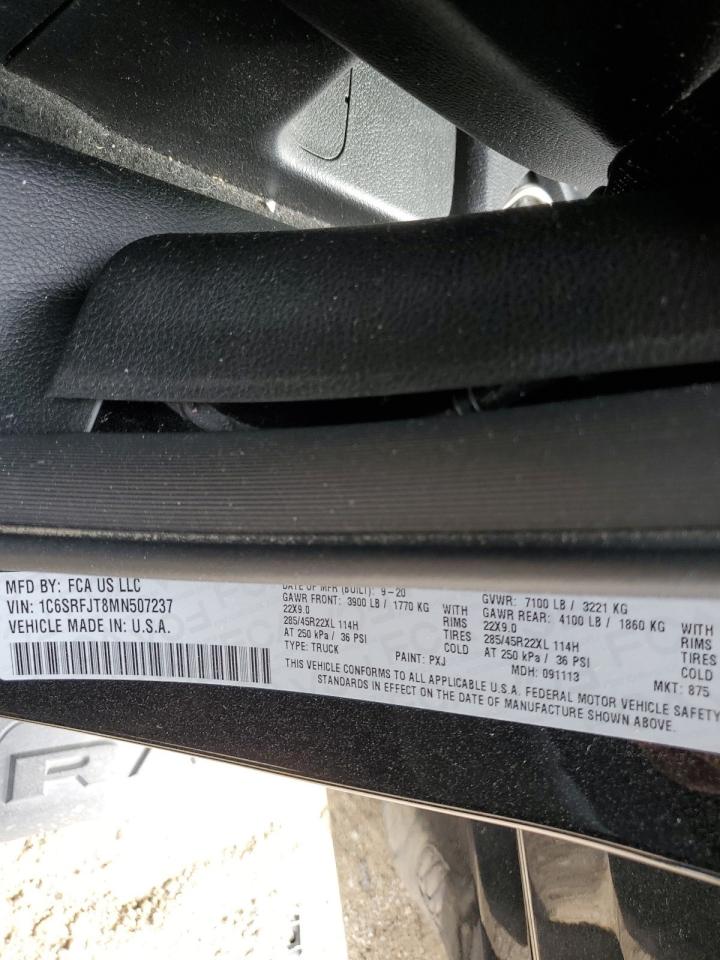 2021 Ram 1500 Laramie VIN: 1C6SRFJT8MN507237 Lot: 82714605