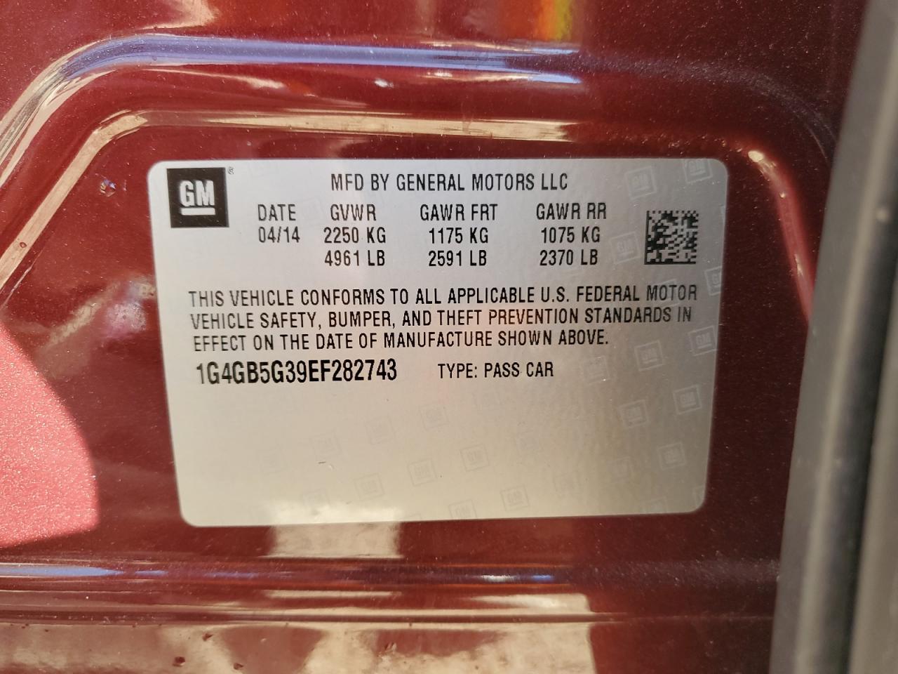 2014 Buick Lacrosse VIN: 1G4GB5G39EF282743 Lot: 90235535