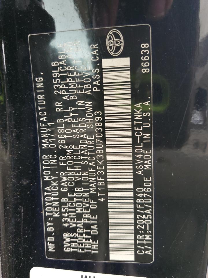 2011 Toyota Camry Base VIN: 4T1BF3EK3BU703893 Lot: 84778805