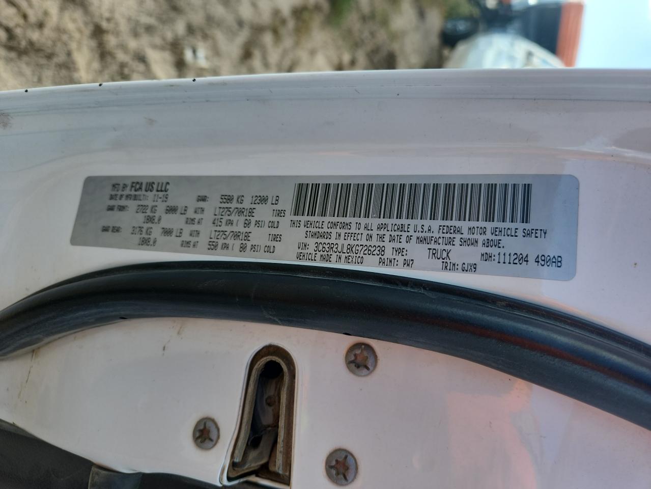 2019 Ram 3500 Laramie VIN: 3C63R3JL8KG726238 Lot: 86458155