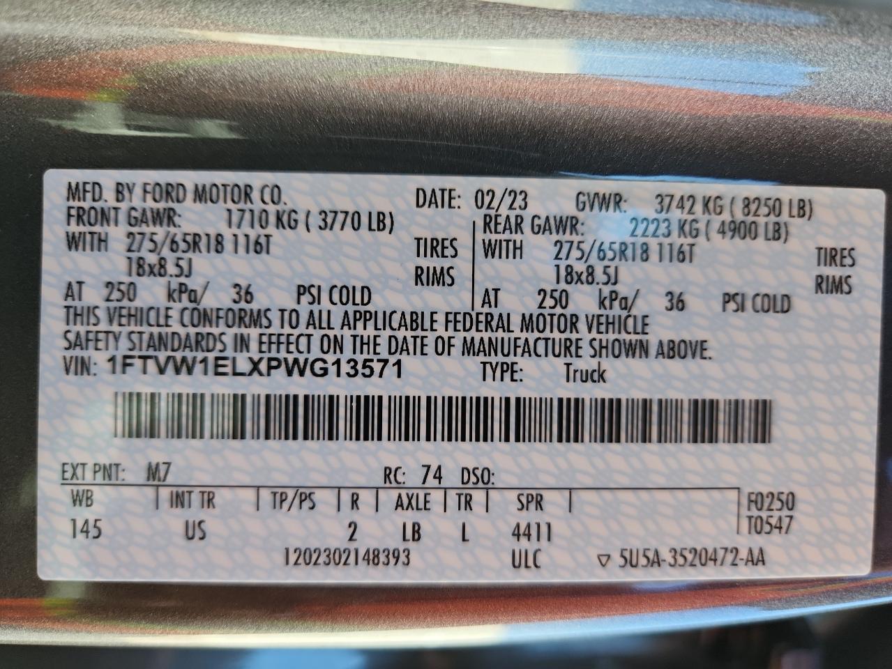 2023 Ford F150 Lightning Pro VIN: 1FTVW1ELXPWG13571 Lot: 85959725