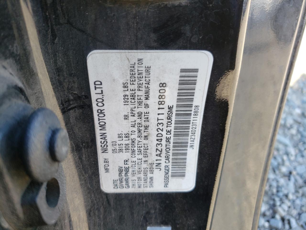 2003 Nissan 350Z Coupe VIN: JN1AZ34D23T118808 Lot: 90275345