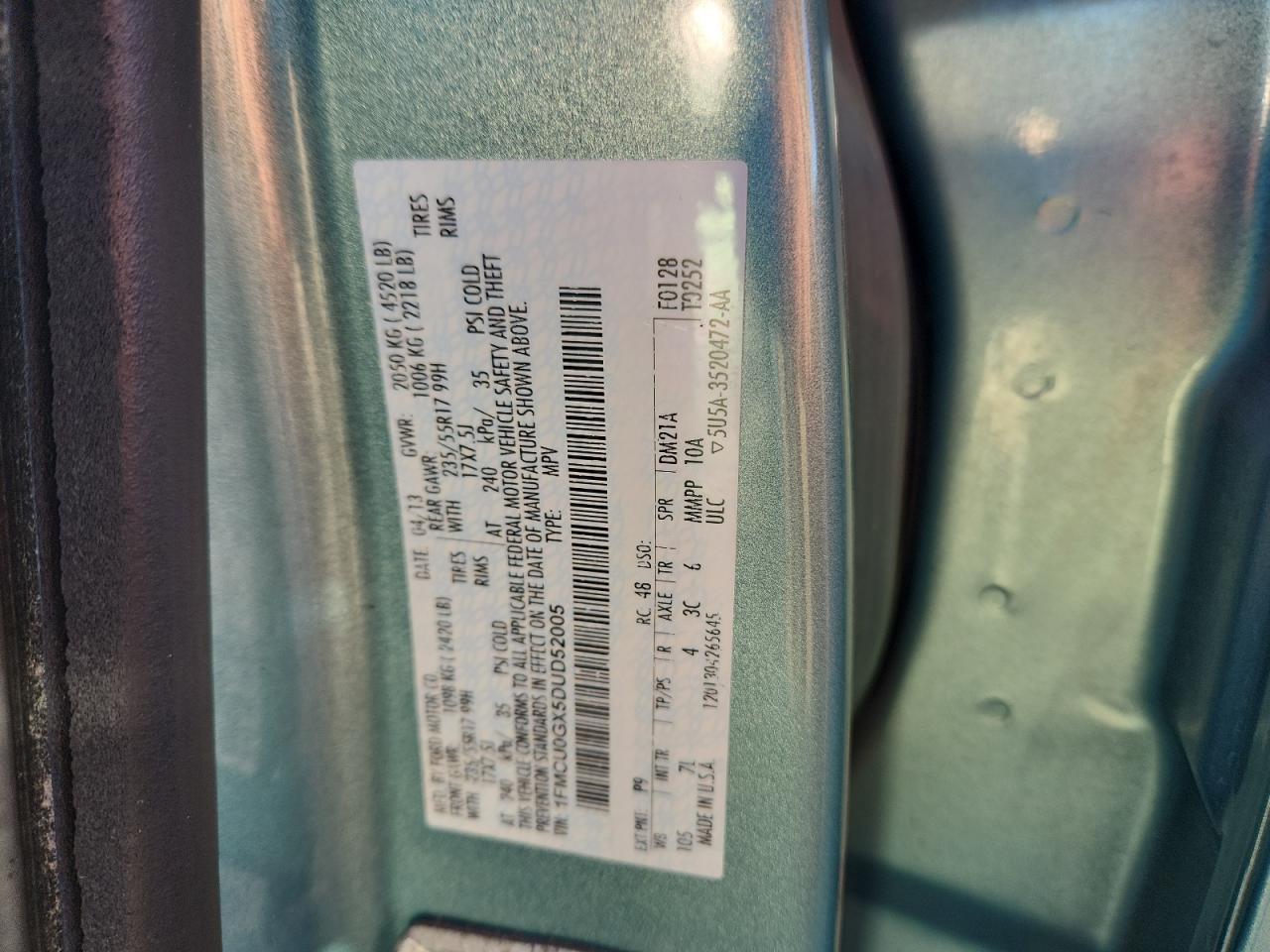 2013 Ford Escape Se VIN: 1FMCU0GX5DUD52005 Lot: 89838585