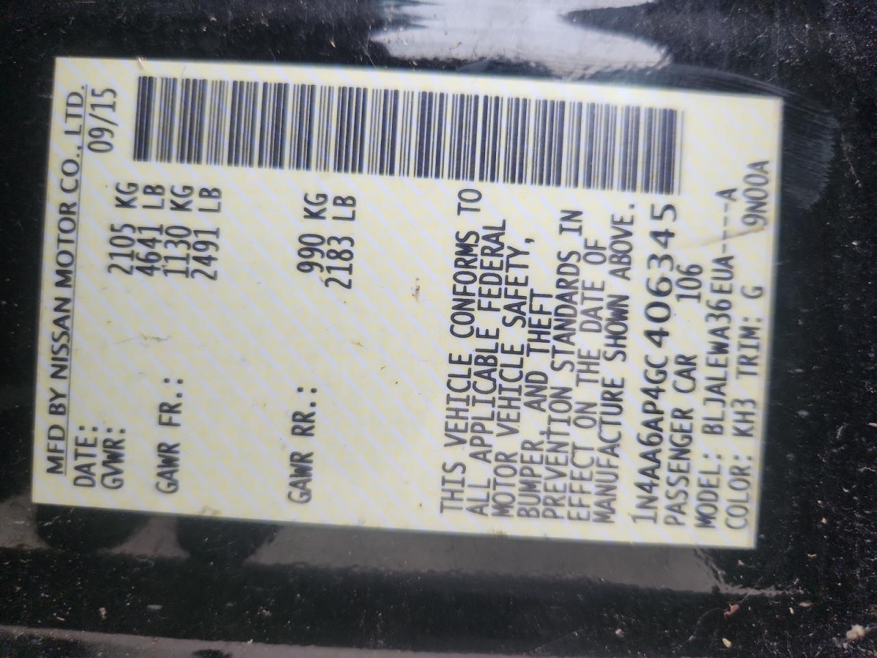 2016 Nissan Maxima 3.5S VIN: 1N4AA6AP4GC406345 Lot: 90299505