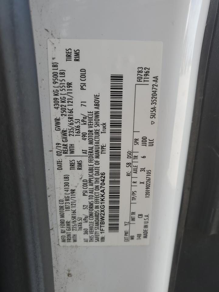 2019 Ford Transit T-350 VIN: 1FTBW2XG1KKA70426 Lot: 85119415