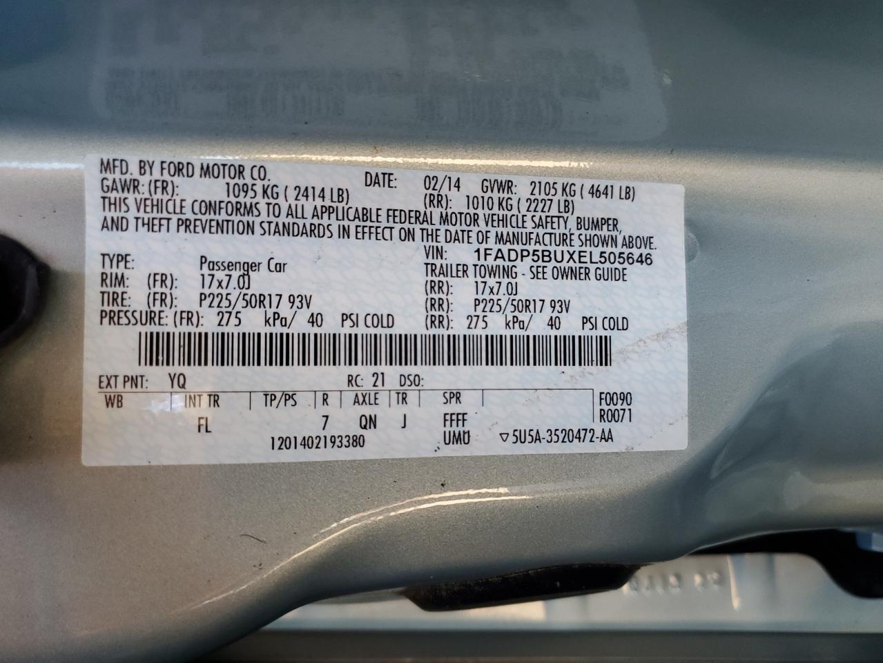 2014 Ford C-Max Sel VIN: 1FADP5BUXEL505646 Lot: 82494615