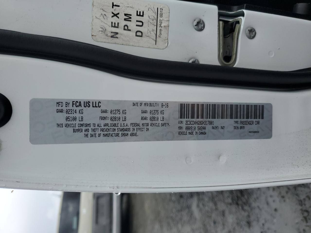 2016 Dodge Charger Sxt VIN: 2C3CDXHG9GH317801 Lot: 82190695