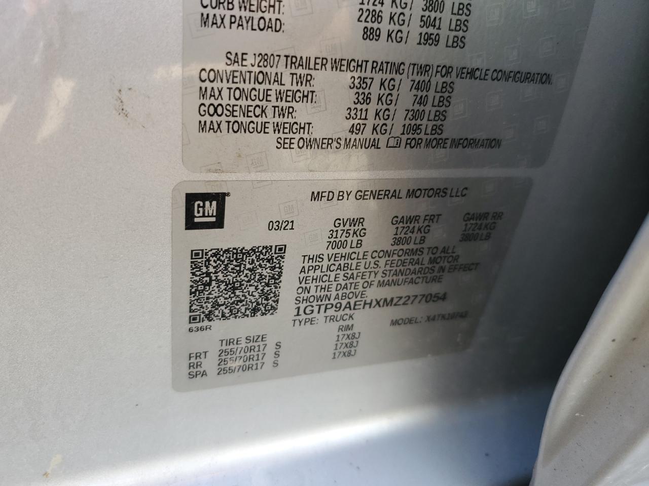 2021 GMC Sierra K1500 VIN: 1GTP9AEHXMZ277054 Lot: 84287005