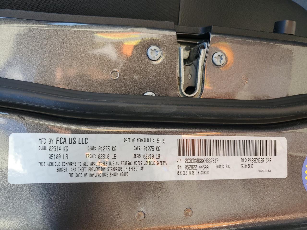 2019 Dodge Charger Sxt VIN: 2C3CDXBG6KH667517 Lot: 86898955