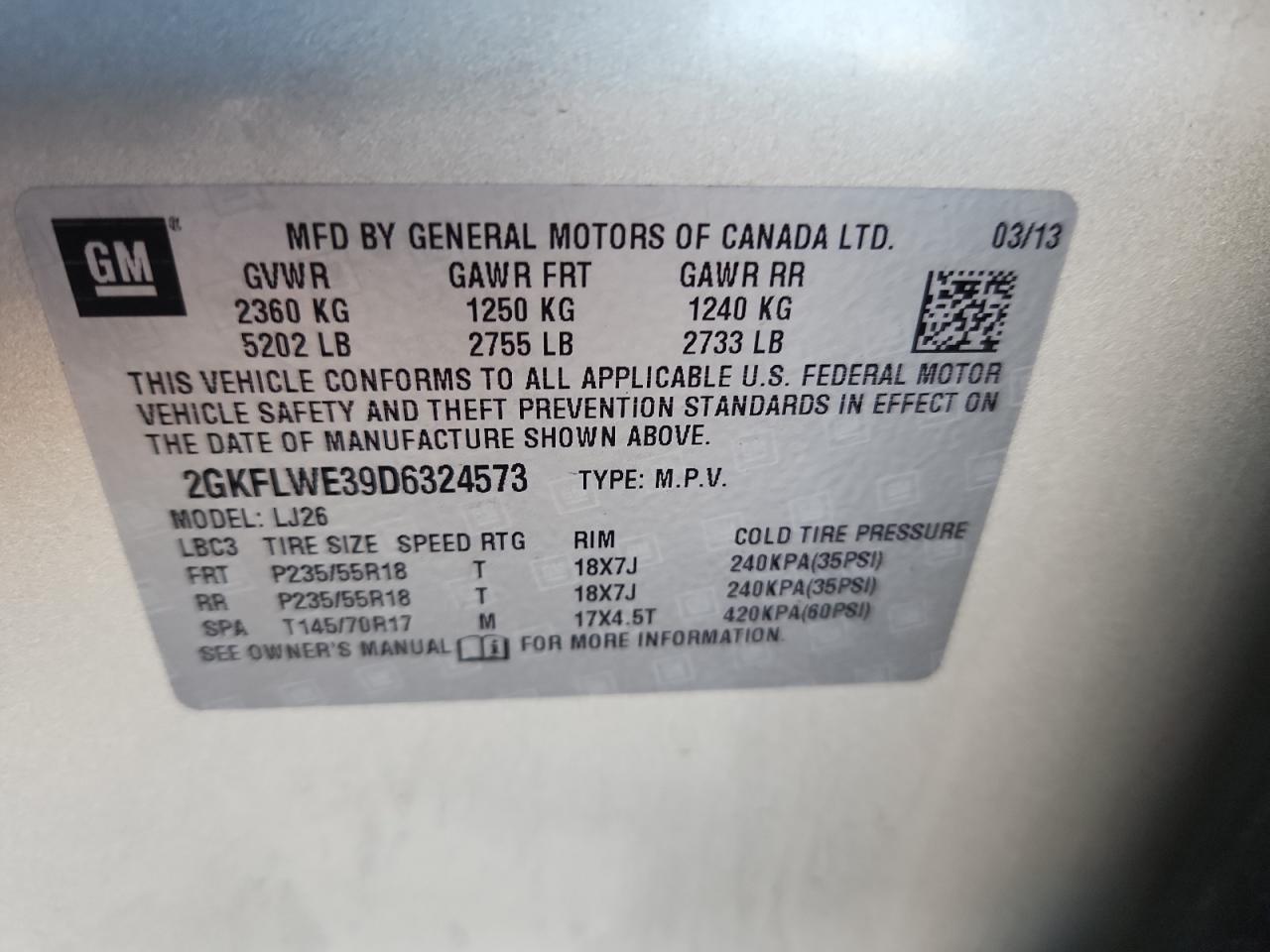 2013 GMC Terrain Slt VIN: 2GKFLWE39D6324573 Lot: 82354375