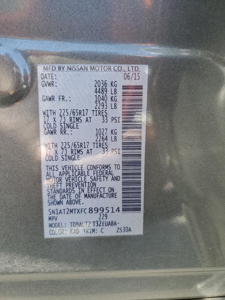 2015 Nissan Rogue S VIN: 5N1AT2MTXFC899514 Lot: 84976025