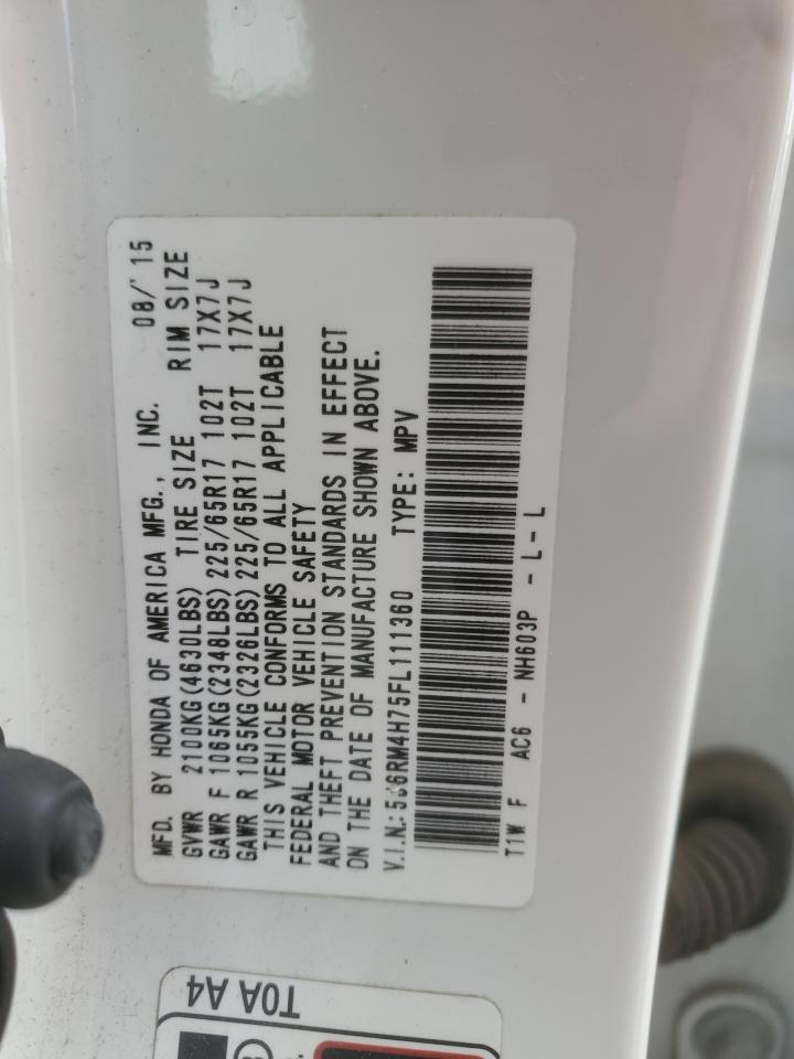 2015 Honda Cr-V Exl VIN: 5J6RM4H75FL111360 Lot: 86243455