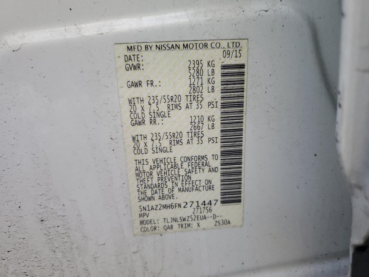 2015 Nissan Murano S VIN: 5N1AZ2MH6FN271447 Lot: 82289235