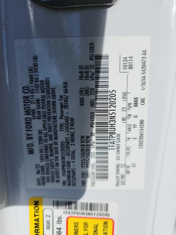2022 Ford Mustang VIN: 1FATP8UH3N5120205 Lot: 86175505