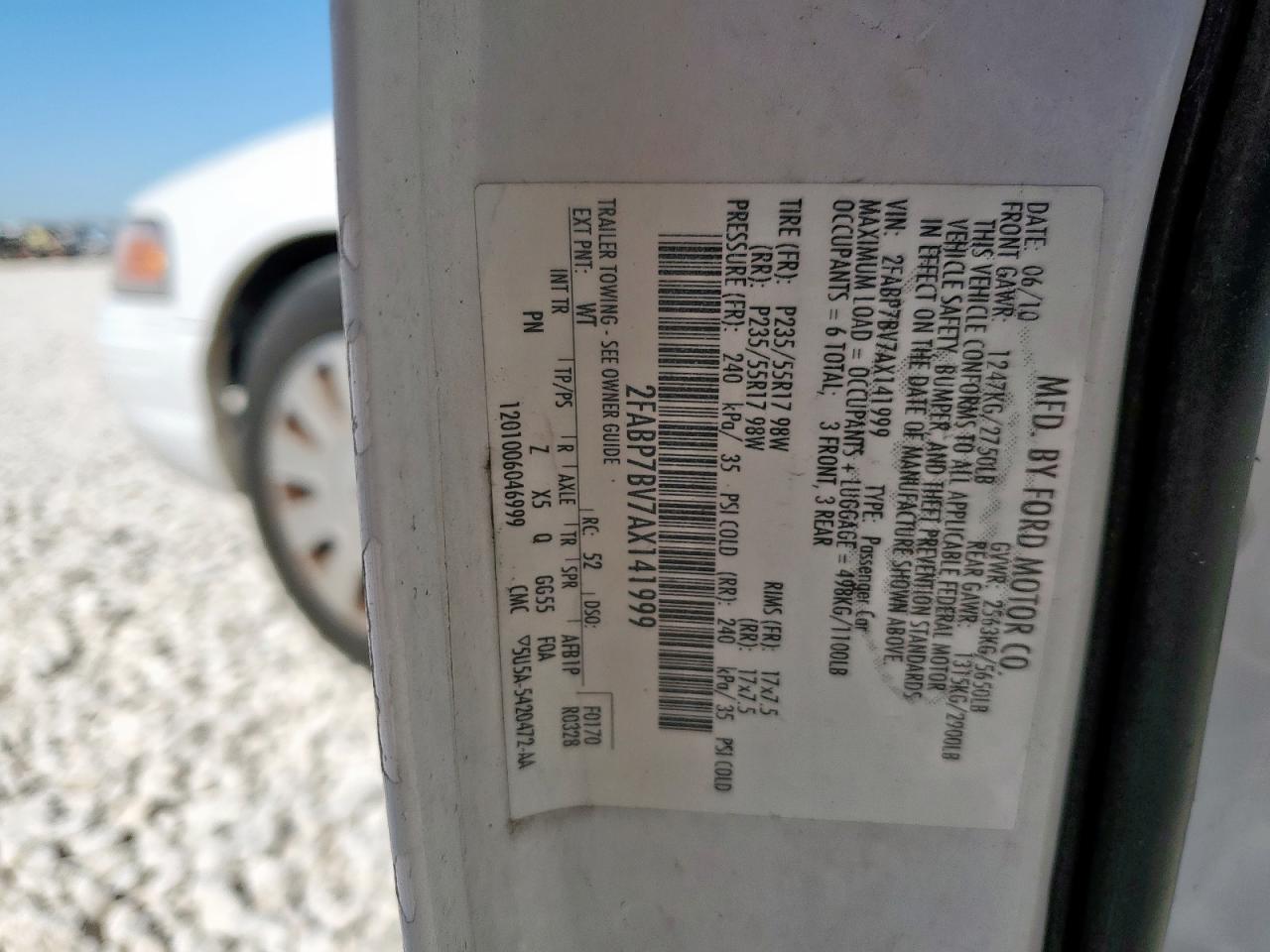 2010 Ford Crown Victoria Police Interceptor VIN: 2FABP7BV7AX141999 Lot: 90577695