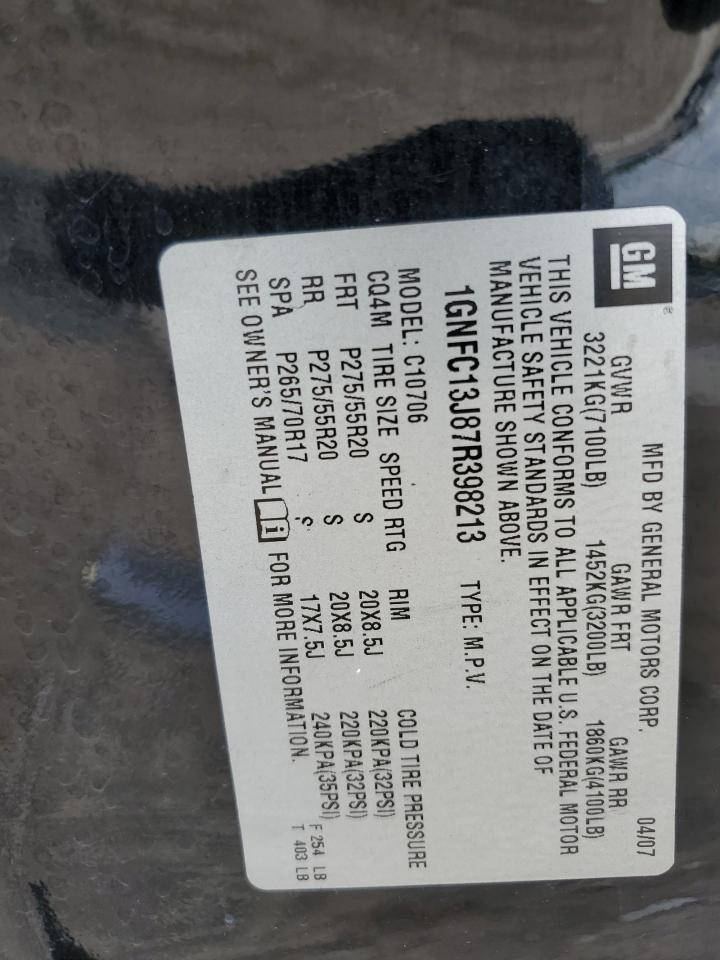 2007 Chevrolet Tahoe C1500 VIN: 1GNFC13J87R398213 Lot: 82352805