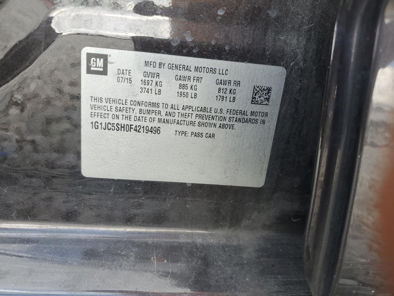 2015 Chevrolet Sonic Lt VIN: 1G1JC5SH0F4219496 Lot: 82313765