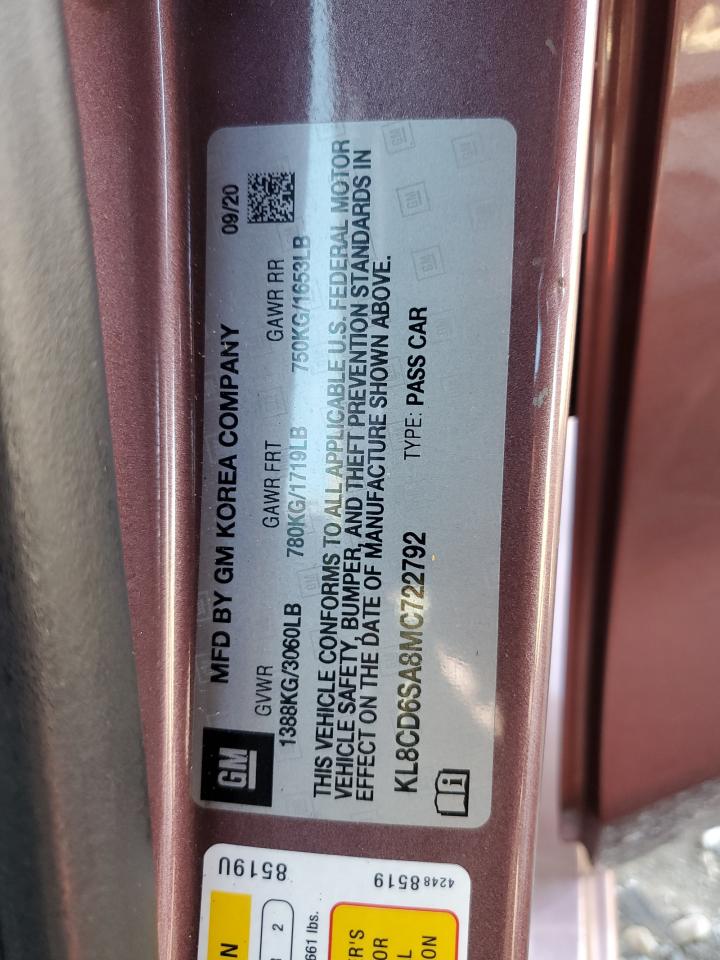 2021 Chevrolet Spark 1Lt VIN: KL8CD6SA8MC722792 Lot: 82652675