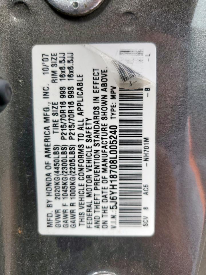 2008 Honda Element VIN: 5J6YH18708L005240 Lot: 82250375