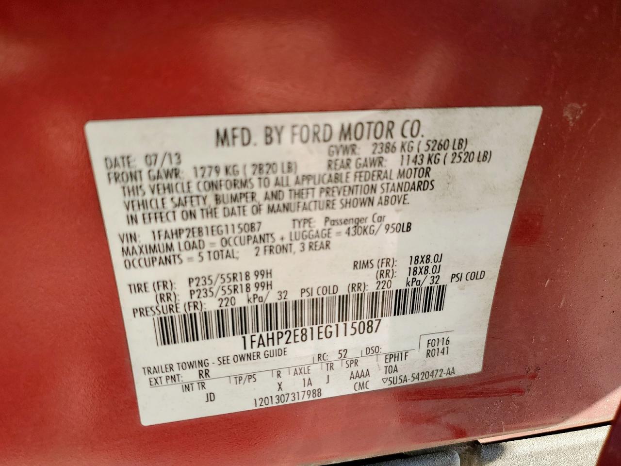 2014 Ford Taurus Sel VIN: 1FAHP2E81EG115087 Lot: 86444645