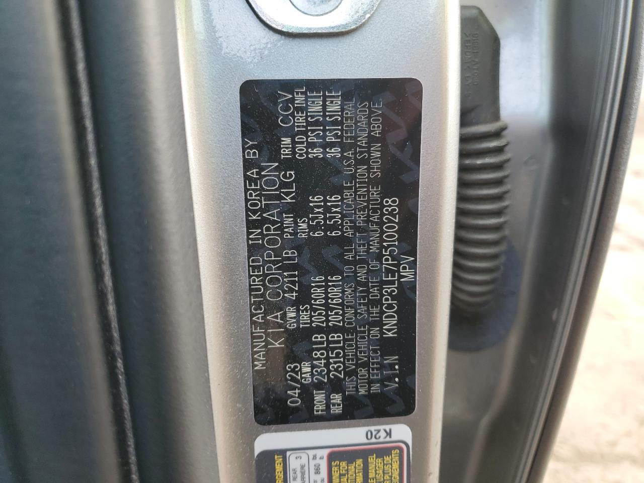 2023 Kia Niro Lx VIN: KNDCP3LE7P5100238 Lot: 86683905