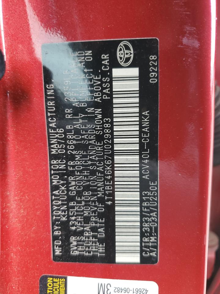 2007 Toyota Camry Ce VIN: 4T1BE46K67U029883 Lot: 85570835