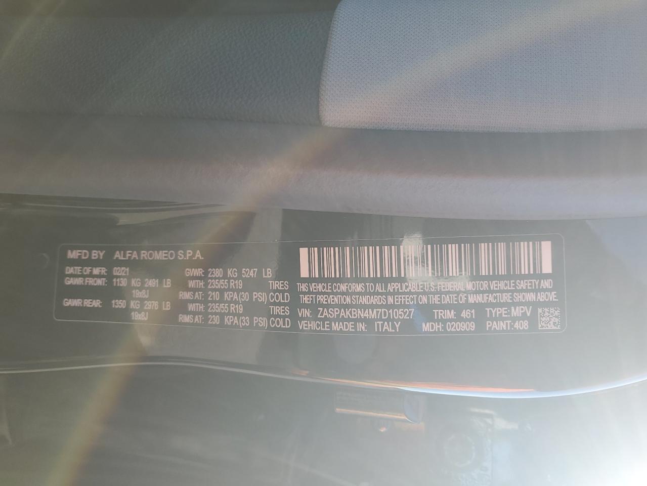 2021 Alfa Romeo Stelvio Ti VIN: ZASPAKBN4M7D10527 Lot: 81918595