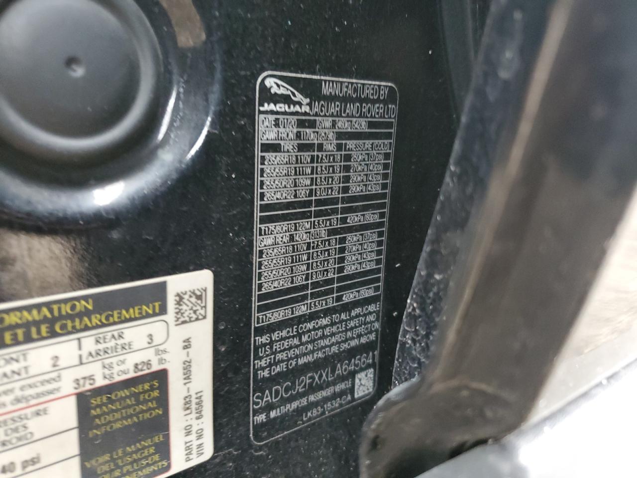 2020 Jaguar F-Pace Premium VIN: SADCJ2FXXLA645641 Lot: 82727165