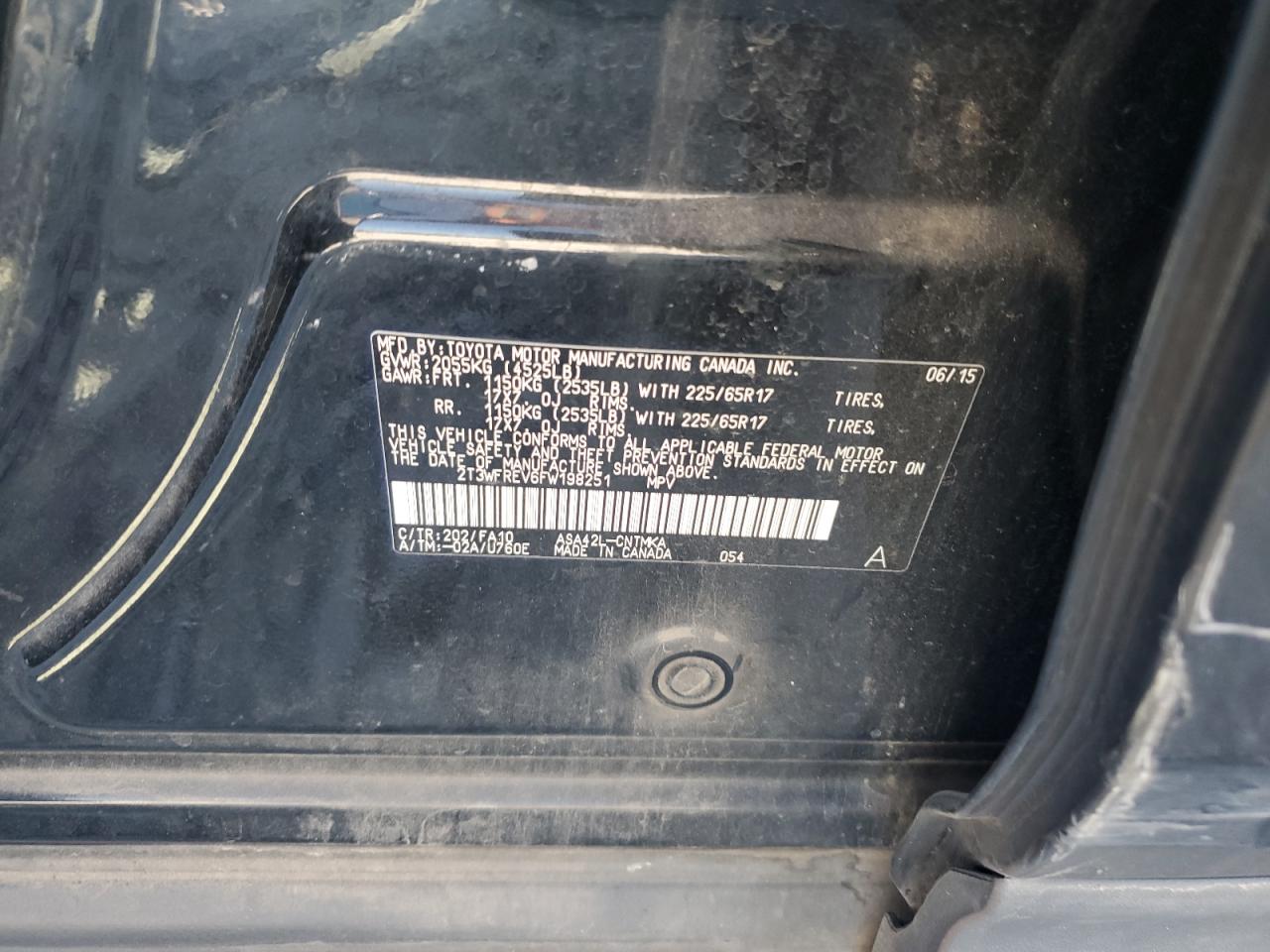 2015 Toyota Rav4 Xle VIN: 2T3WFREV6FW198251 Lot: 86092375