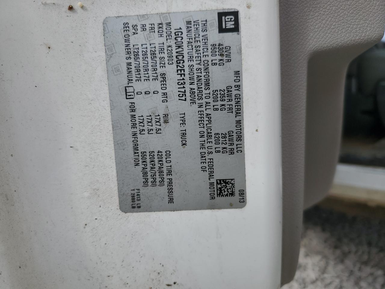 2014 Chevrolet Silverado K2500 Heavy Duty VIN: 1GC0KVCG2EF131757 Lot: 85305085