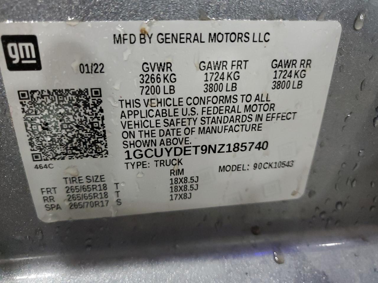 2022 Chevrolet Silverado Ltd K1500 Lt VIN: 1GCUYDET9NZ185740 Lot: 90527425