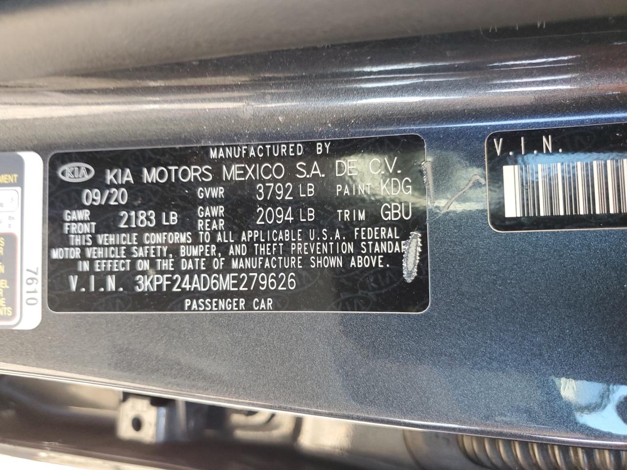 2021 Kia Forte Fe VIN: 3KPF24AD6ME279626 Lot: 87050235