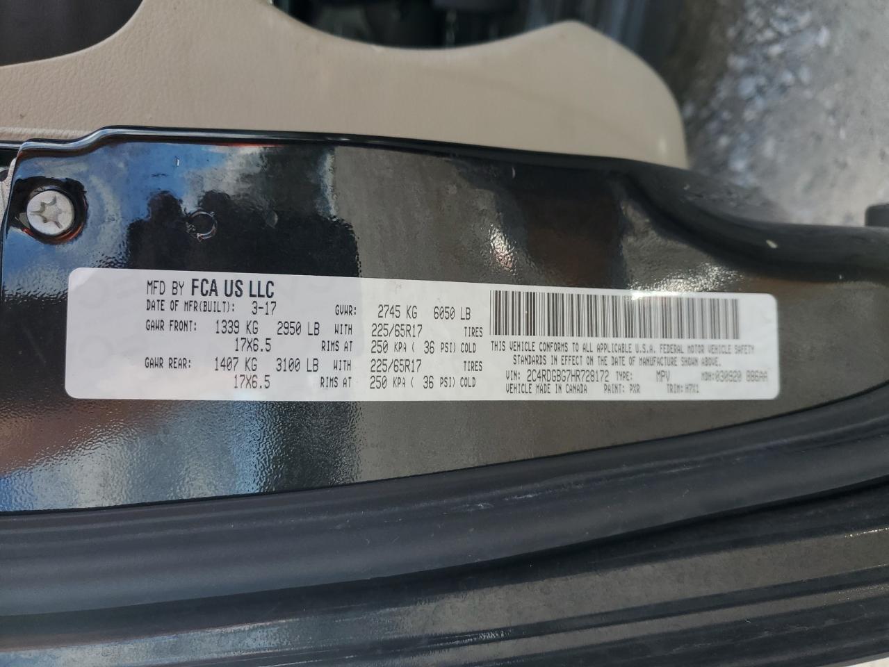 2017 Dodge Grand Caravan Se VIN: 2C4RDGBG7HR728172 Lot: 82759665