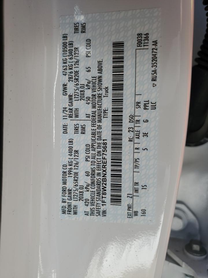 2024 Ford F250 Super Duty VIN: 1FT8W2BNXREF75681 Lot: 70917005