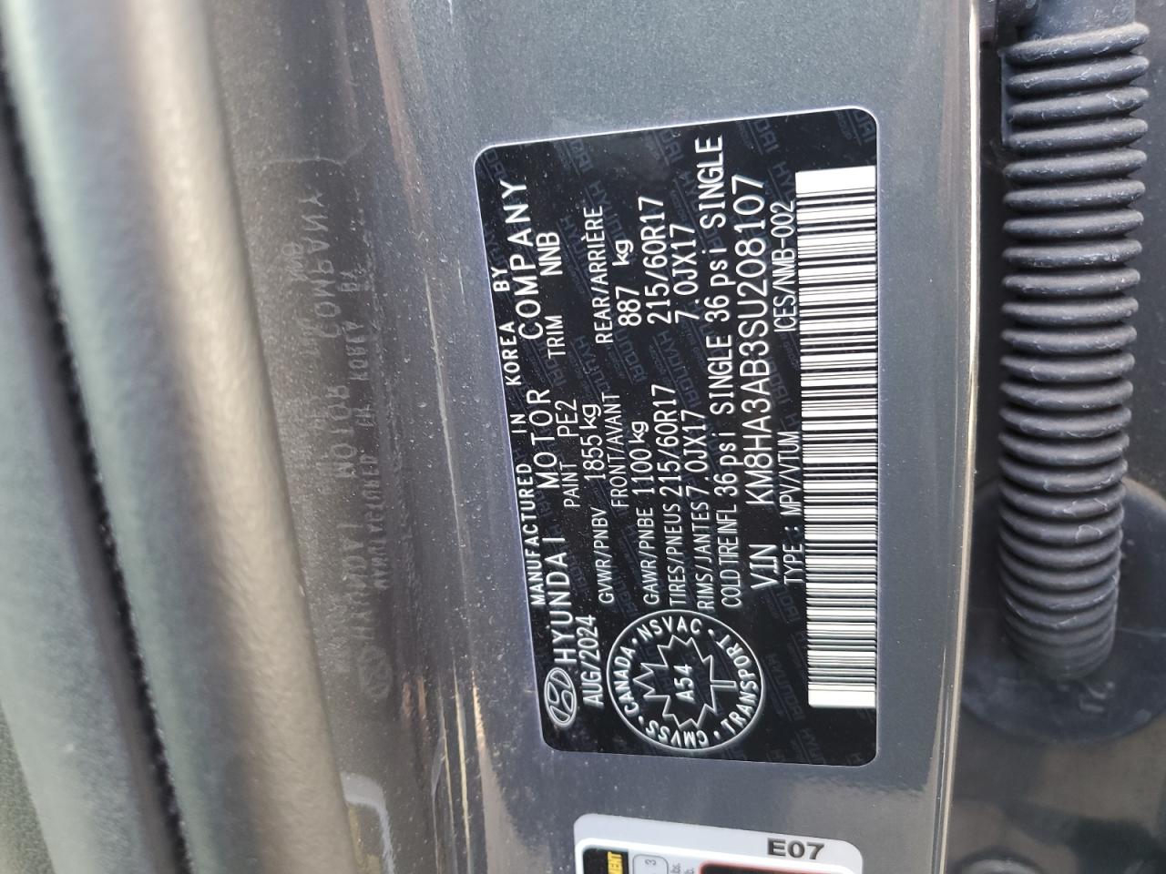 2025 Hyundai Kona Se VIN: KM8HA3AB3SU208107 Lot: 85112175