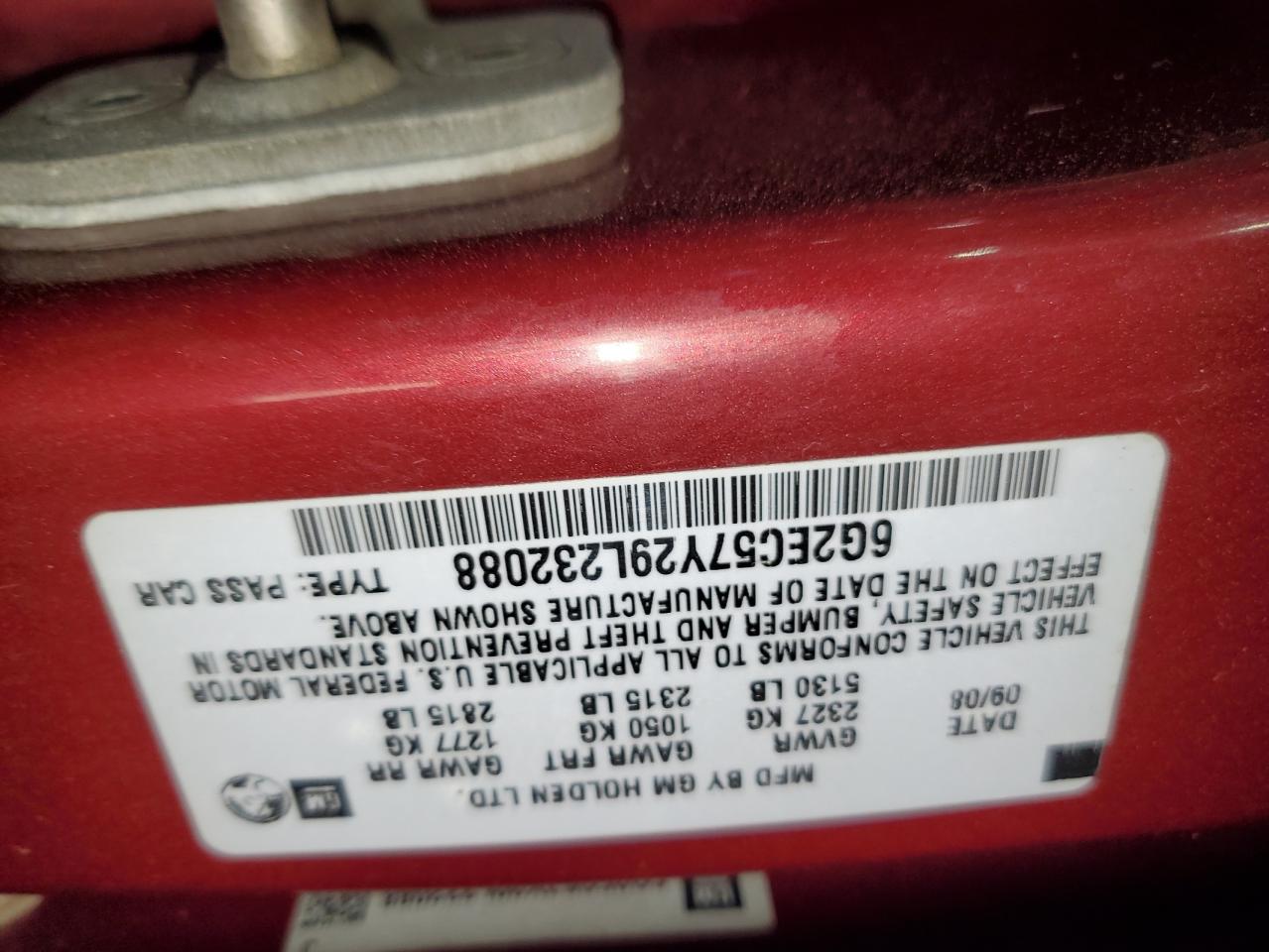 2009 Pontiac G8 Gt VIN: 6G2EC57Y29L232088 Lot: 86651315