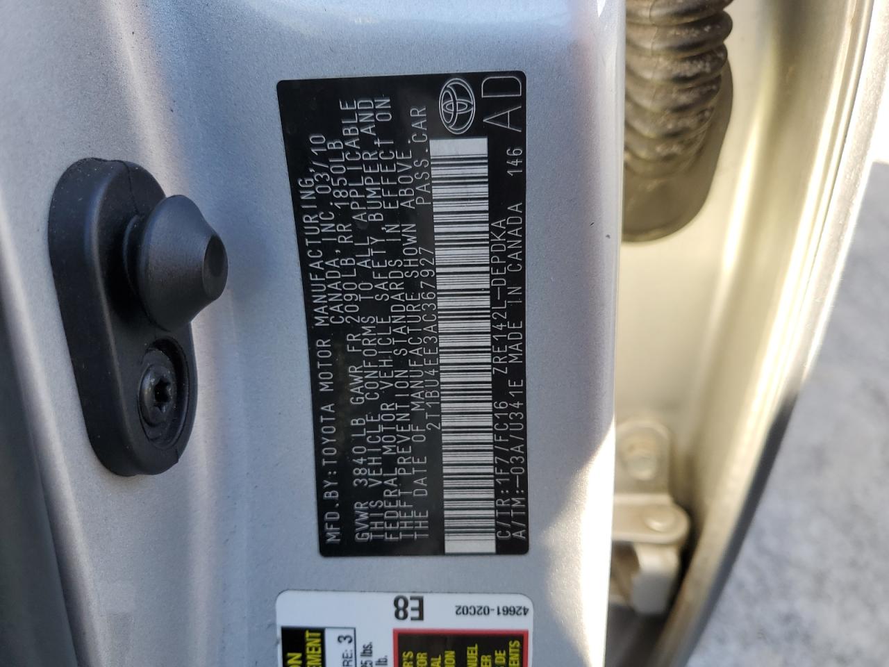 2010 Toyota Corolla Base VIN: 2T1BU4EE3AC367927 Lot: 82563445