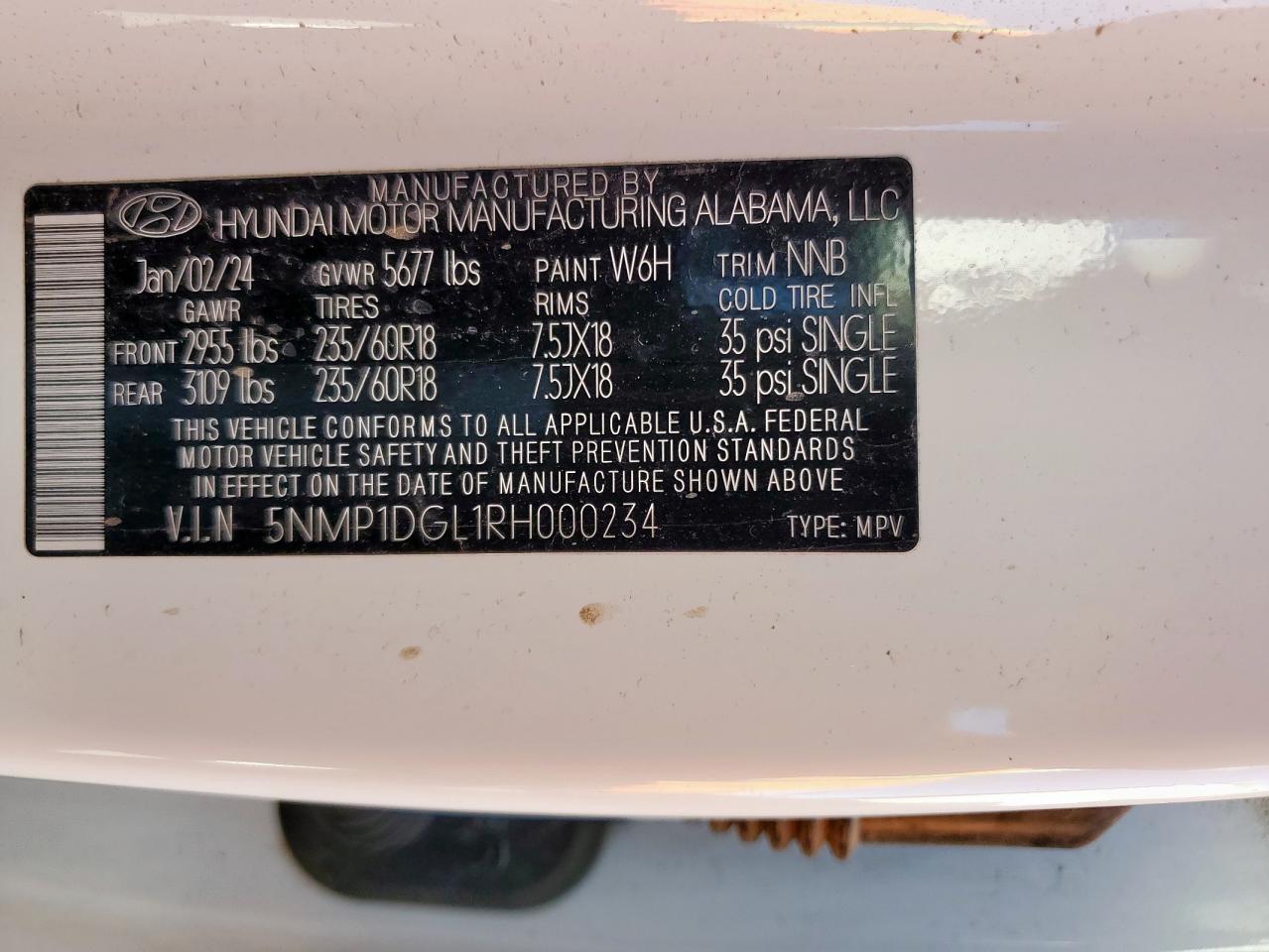 2024 Hyundai Santa Fe Se VIN: 5NMP1DGL1RH000234 Lot: 84833525